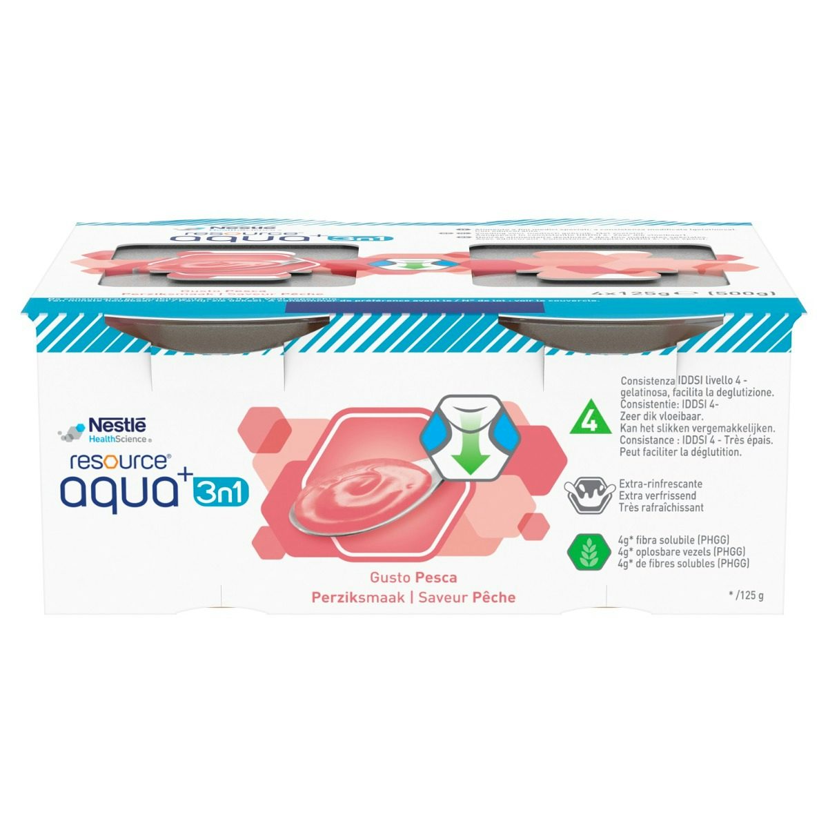 AQUA+ GELIFICATA 3in1 per idratazione e costipazione con fibre PHGG pesca 2