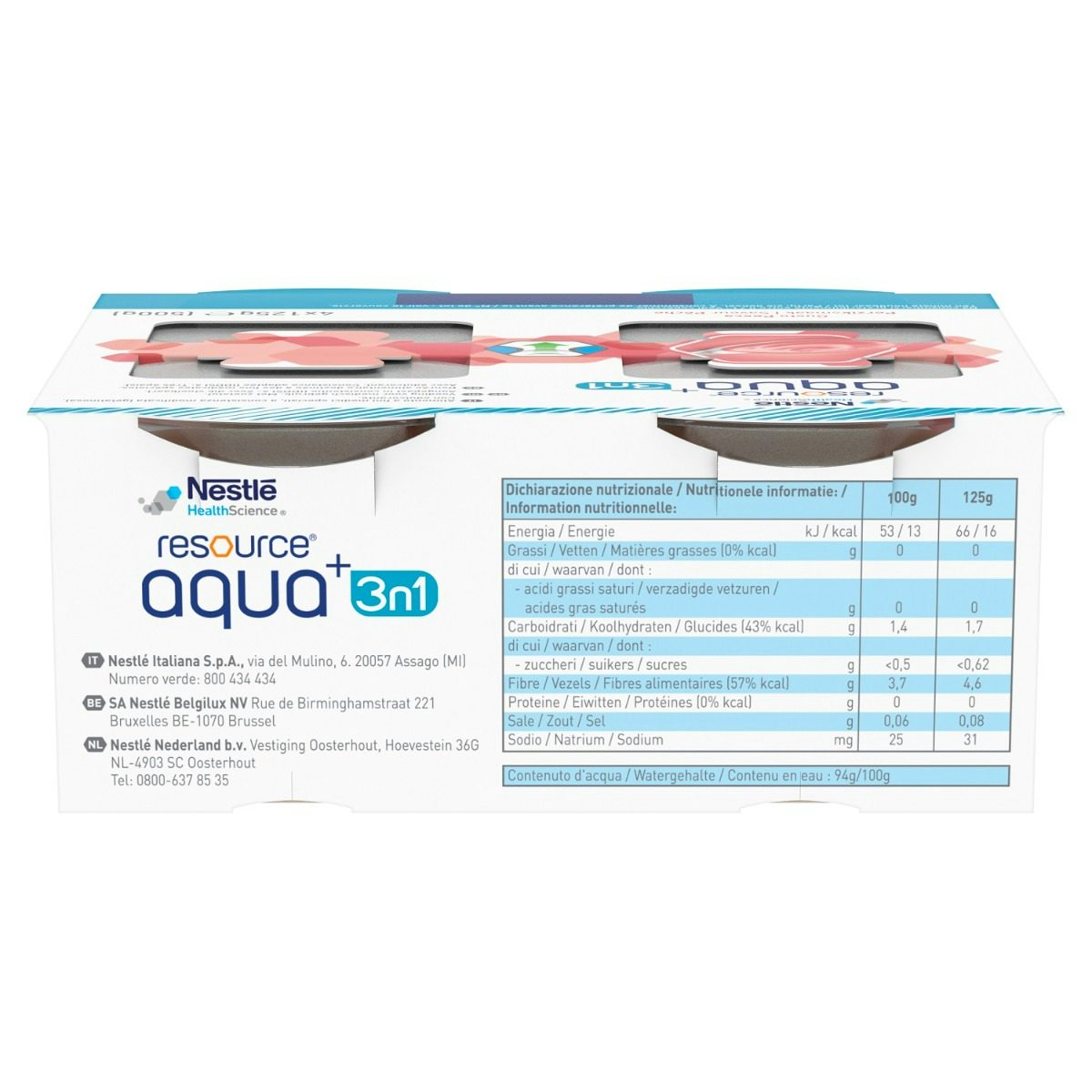 AQUA+ GELIFICATA 3in1 per idratazione e costipazione con fibre PHGG pesca 3